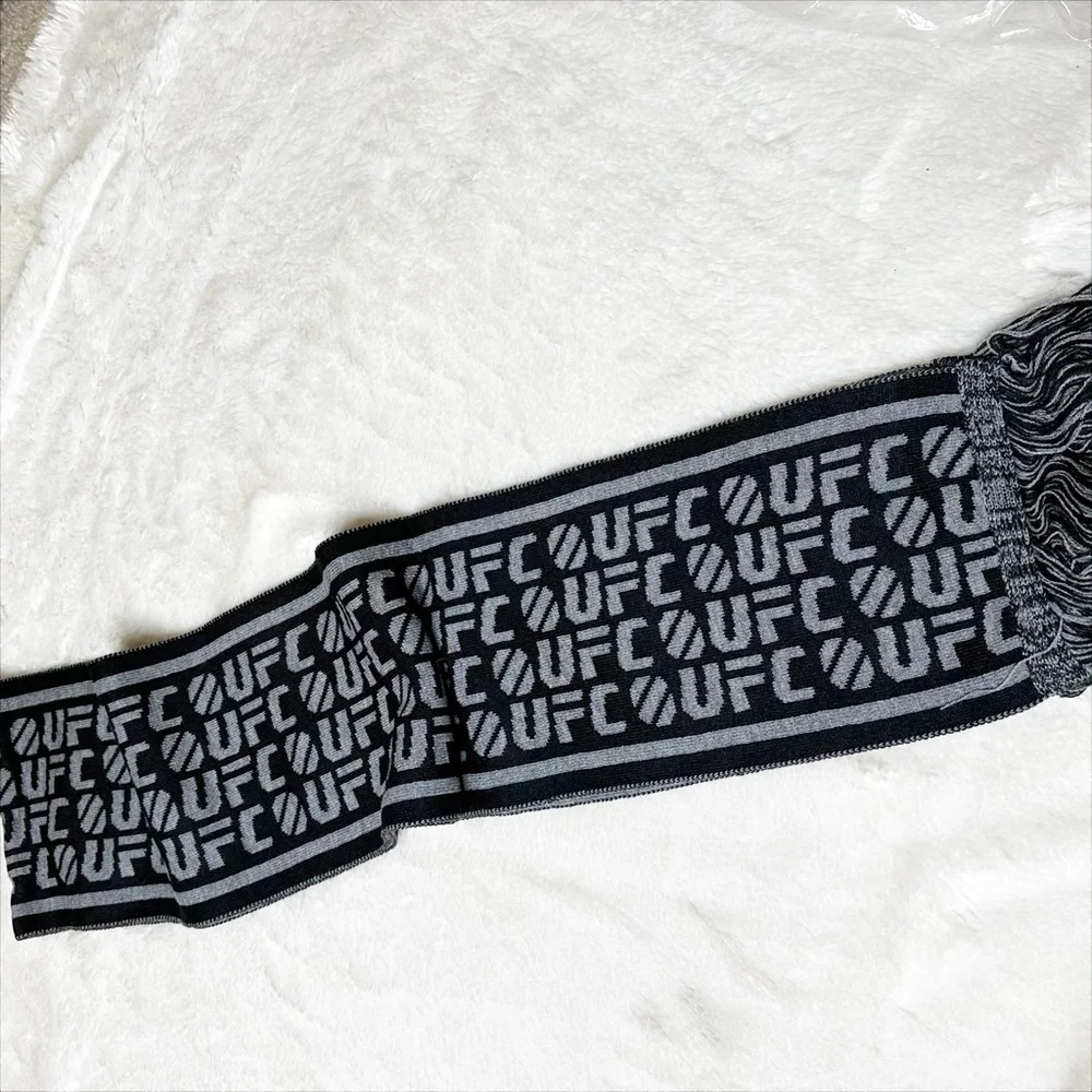 NWT UFC Official Logo Fringe Ratner Muffler Scarf in Grey/ Black Adult OS